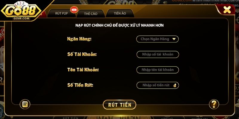 Các bước rút tiền cơ bản tại GO88